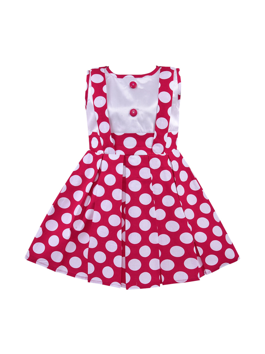Wish Karo Girls Pink & White Polka Dot Printed Cotton Dress
