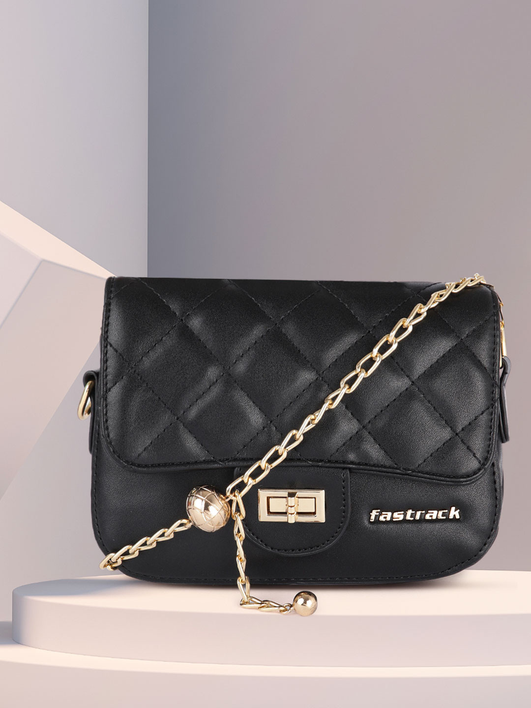 Fastrack Black Solid PU Regular Swagger Sling Bag with Quilted Detail