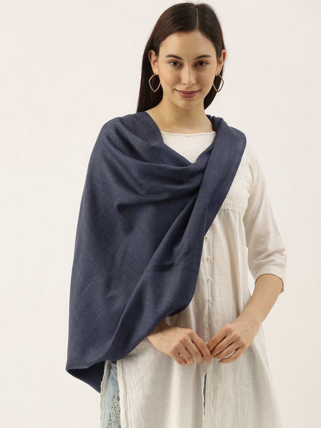 Pashmoda Women Blue Pure Wool Melange Stole