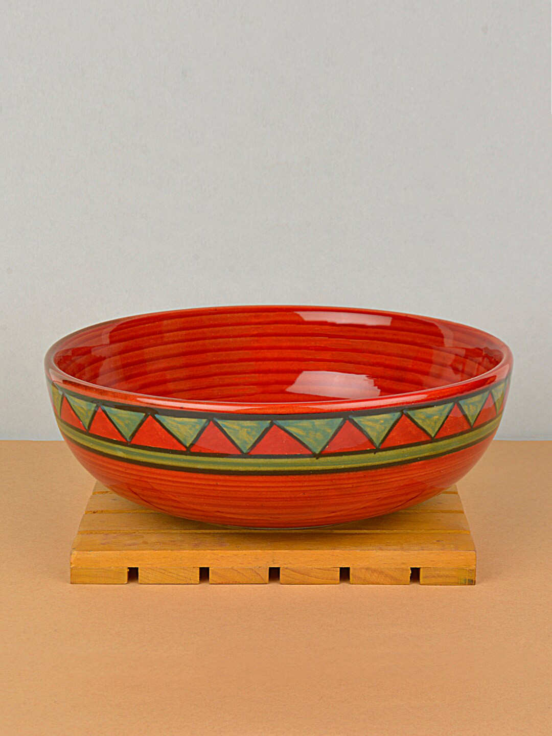 StyleMyWay Red & Green 1 Pieces Handcrafted Printed Ceramic Glossy Bowls