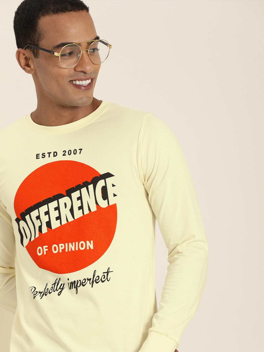 Difference of Opinion Men Cream-Coloured Printed T-shirt