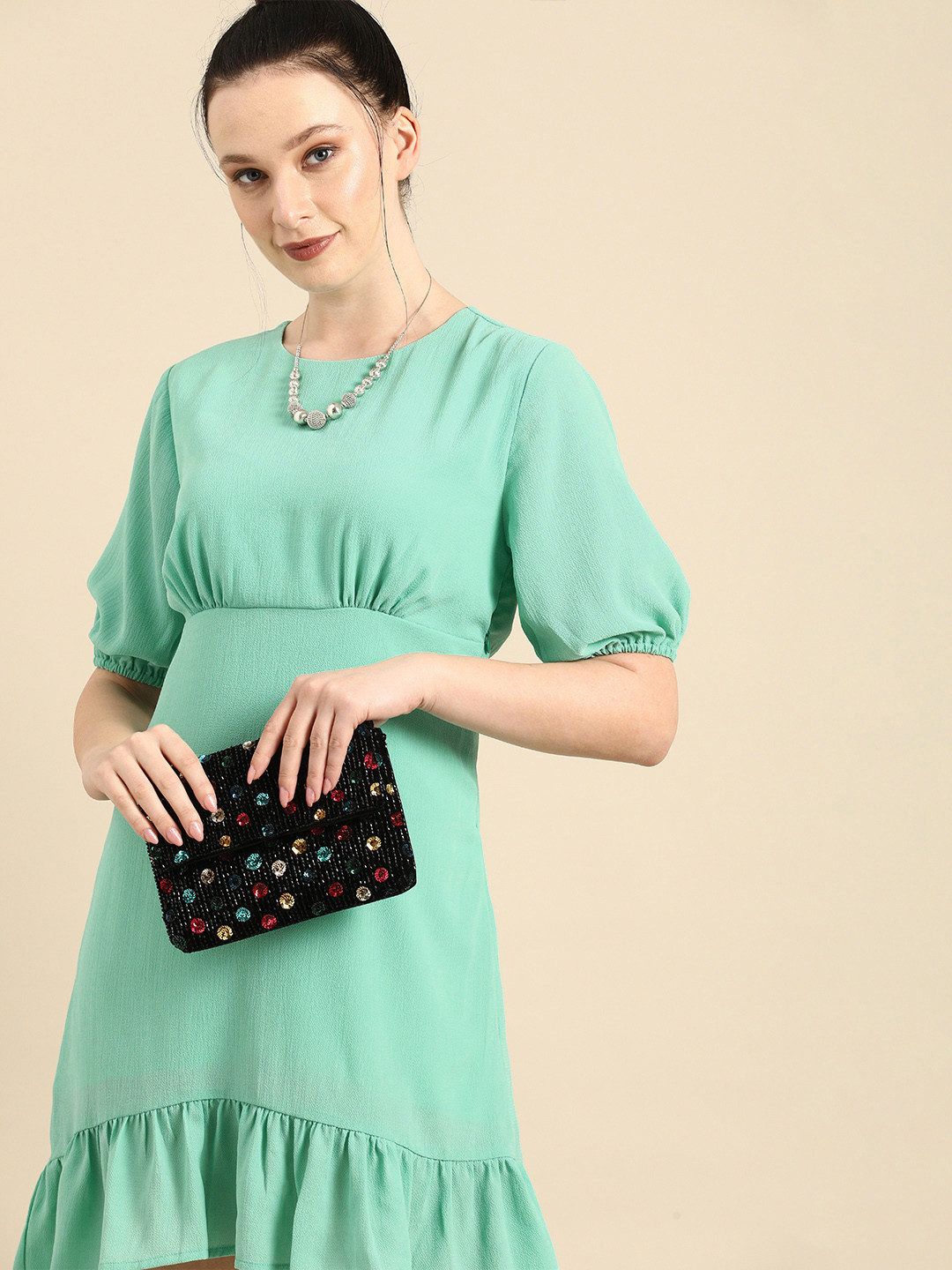 DODO & MOA Sea Green Dress with Flared Hem