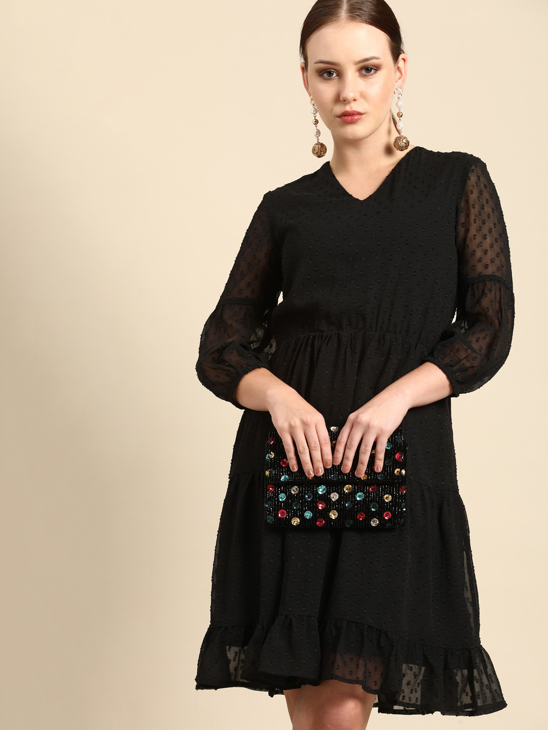 DODO & MOA Black Layered Dress with Flared Hem