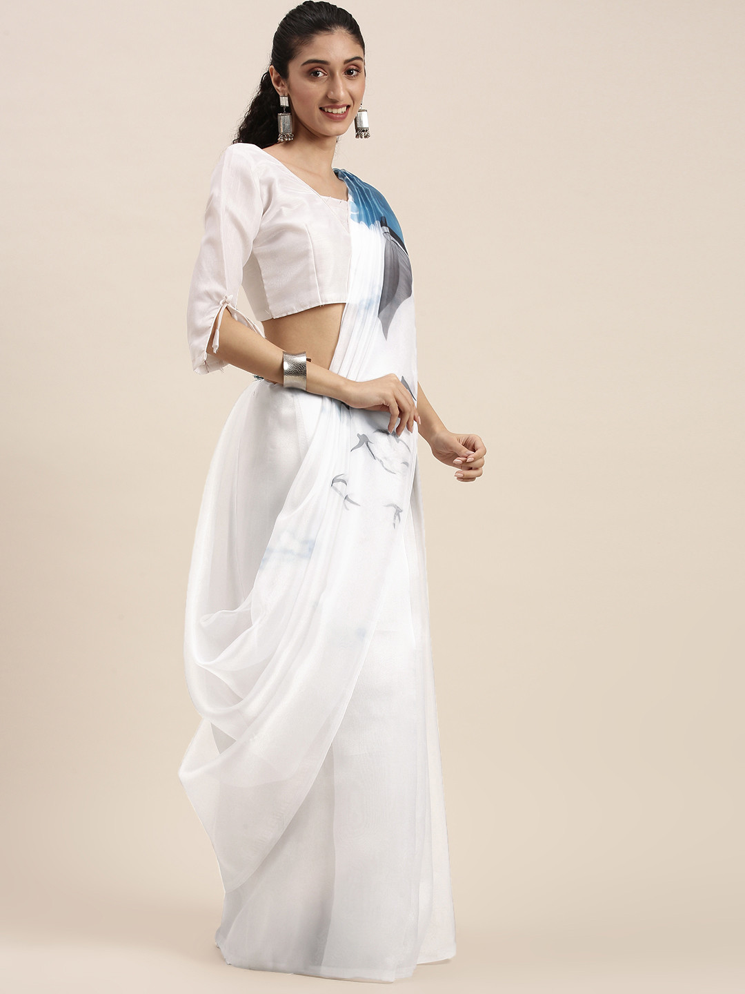Mitera White & White Organza Saree