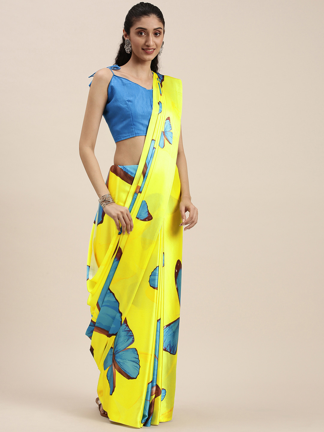 Mitera Yellow Satin Saree