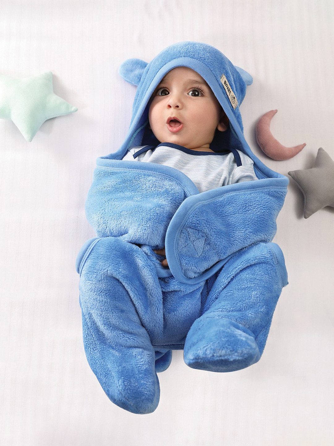MiArcus Ultra Soft Knitted Wearable Hooded Warm Light Fur Blanket Wrapper- Blue
