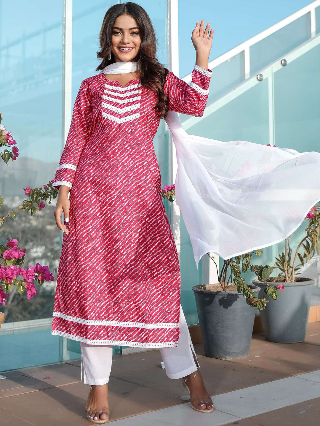 Lavanya The Label Women Pink Printed Pure Cotton Kurta with Trousers & With Dupatta