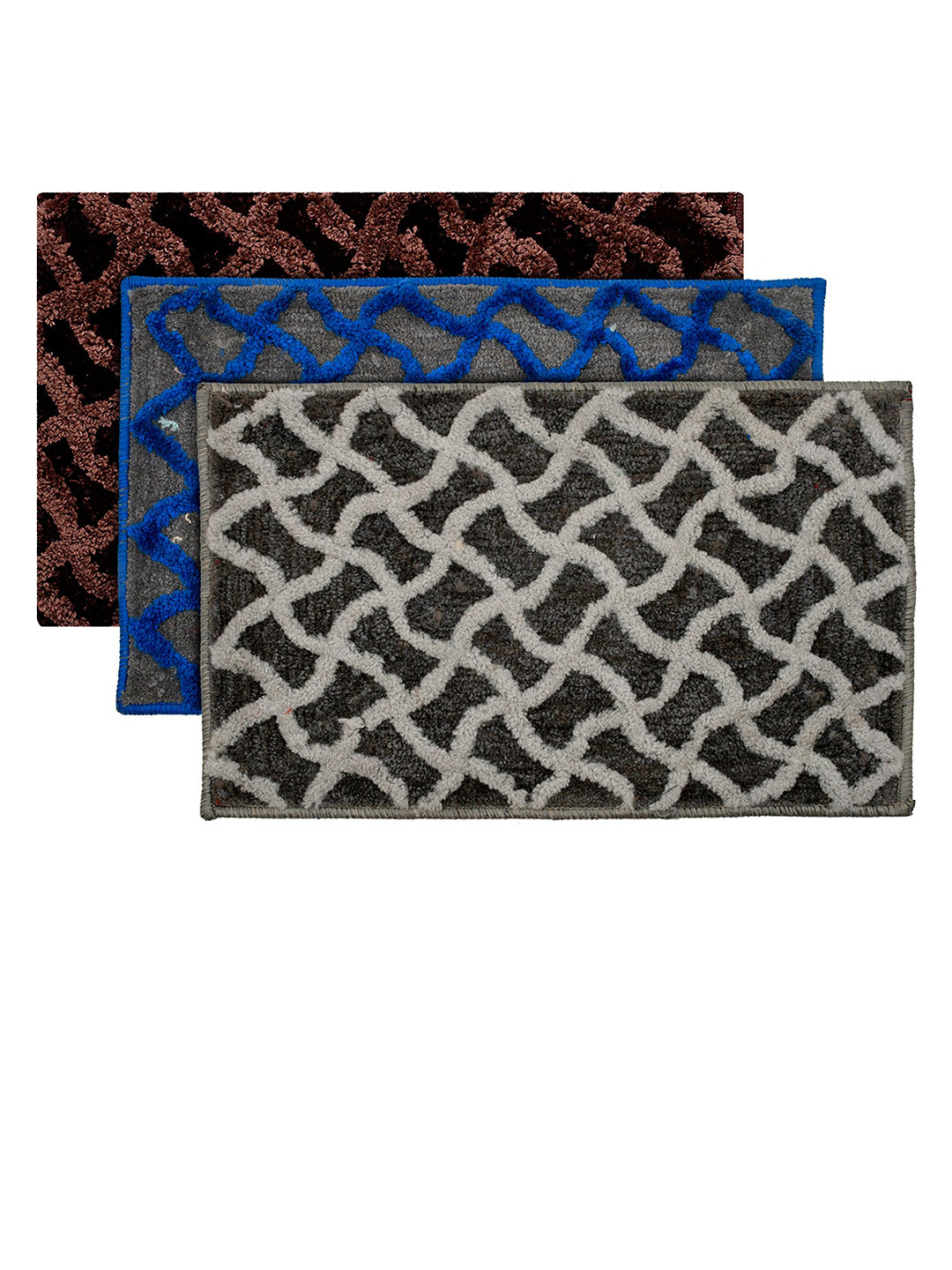 Kuber Industries Set Of 3 Brown & Blue Anti-Slip Door Mats