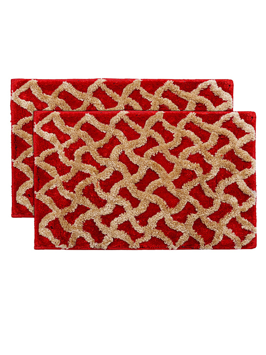 Kuber Industries Set Of 2 Red & Brown Textured Anti-Slip Doormats