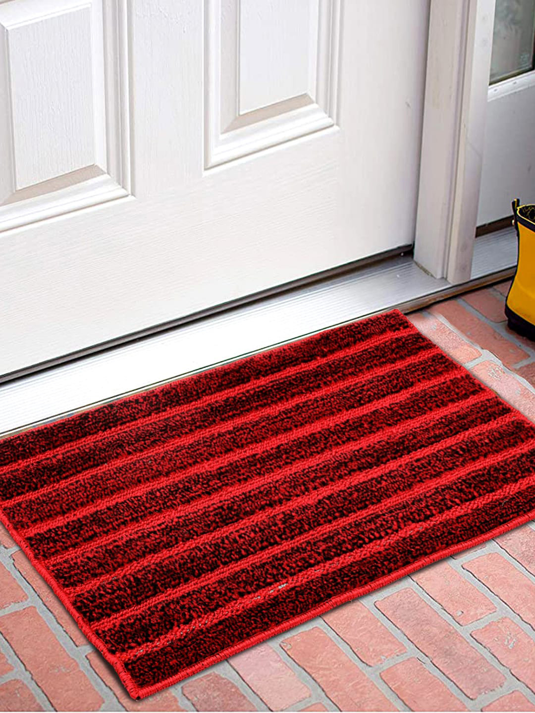 Kuber Industries Maroon Striped Velvet Anti-Skid Doormat