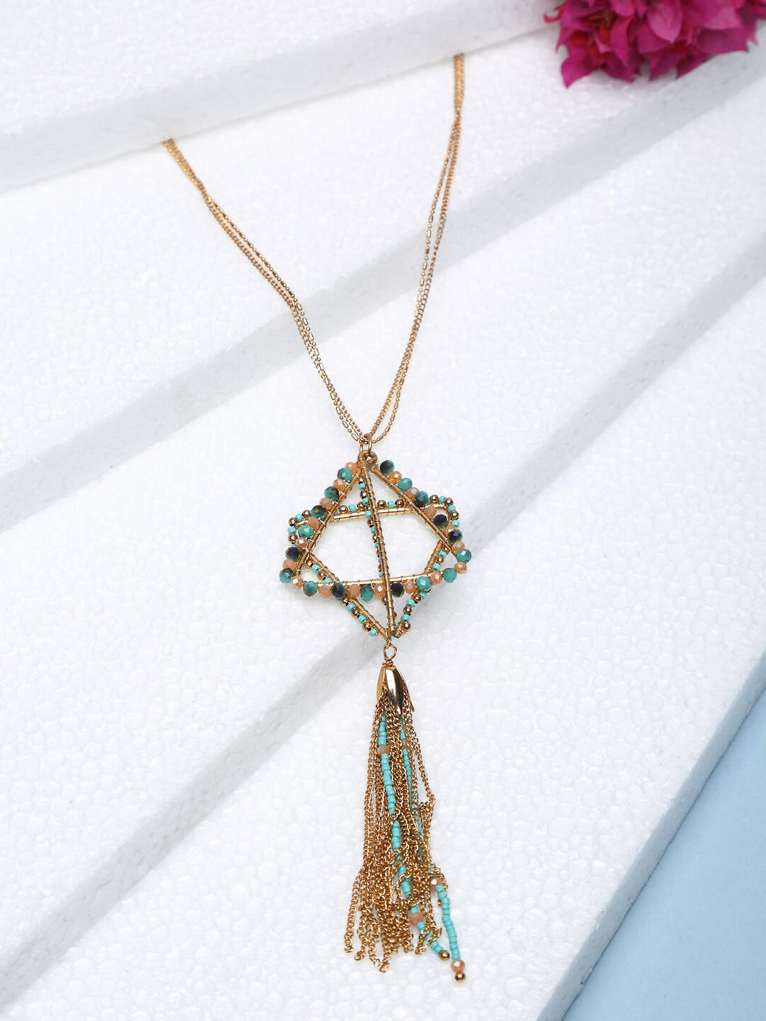 Madame Women Rose Gold-Toned & Multicolor Beads Beaded Star Shaped Pendent Necklace