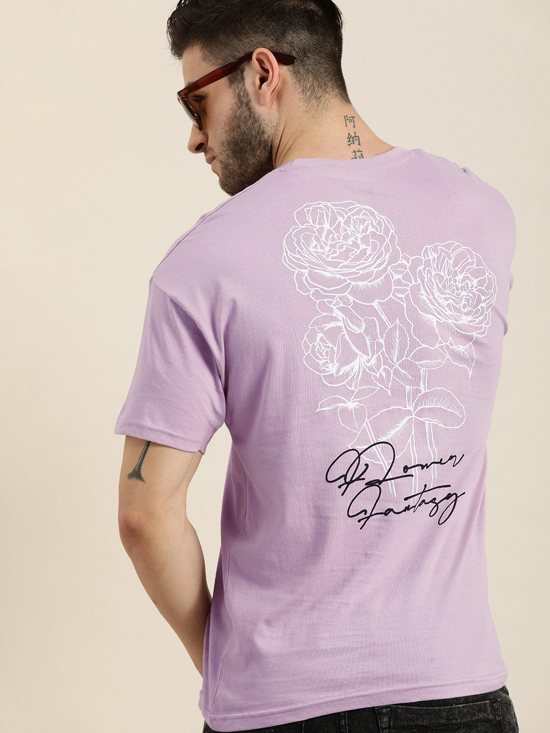 Moda Rapido Men Lavender & White Printed Round Neck Pure Cotton T-shirt