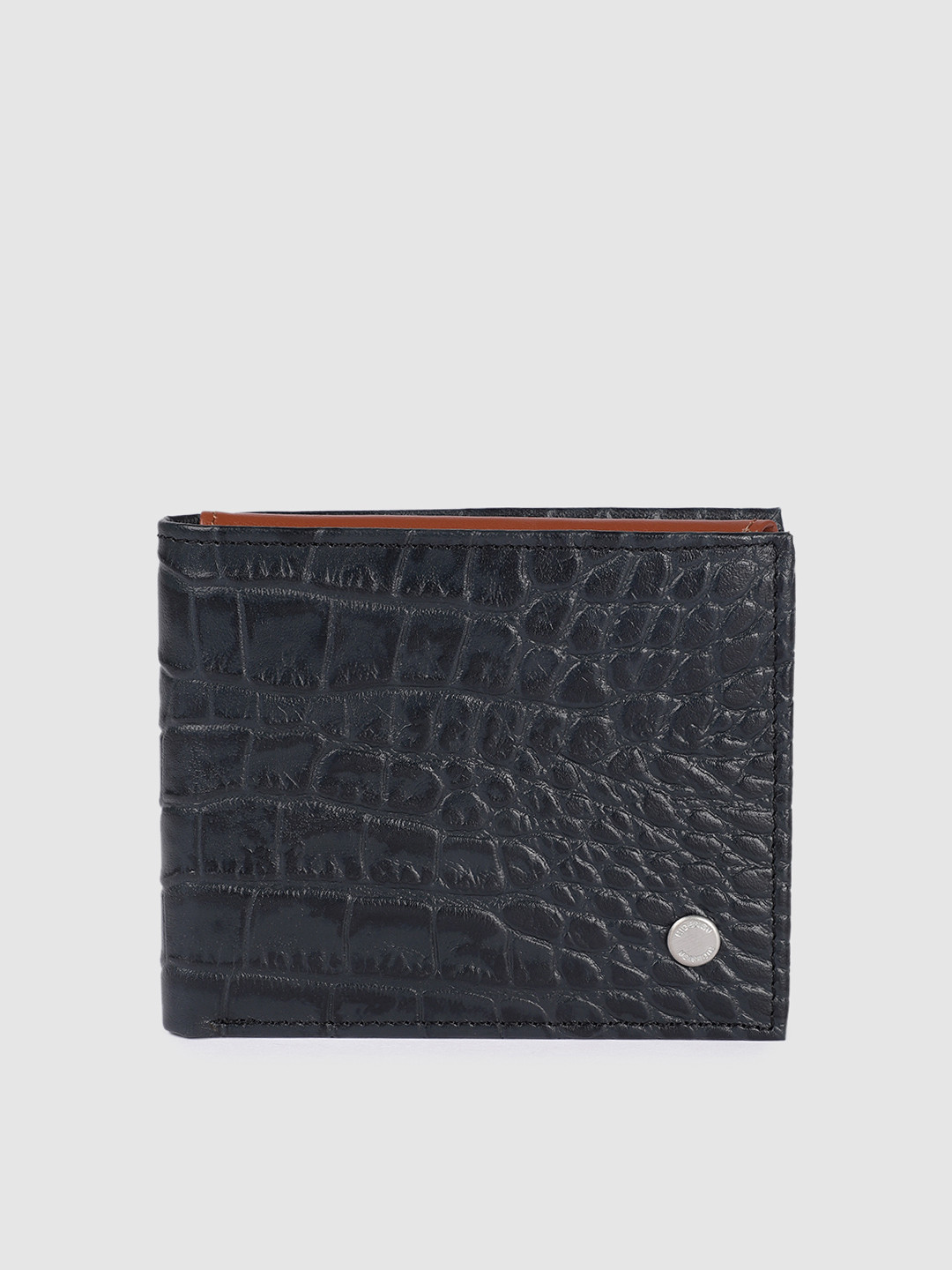 Hidesign Men Navy Blue Textured Leather Two Fold Wallet