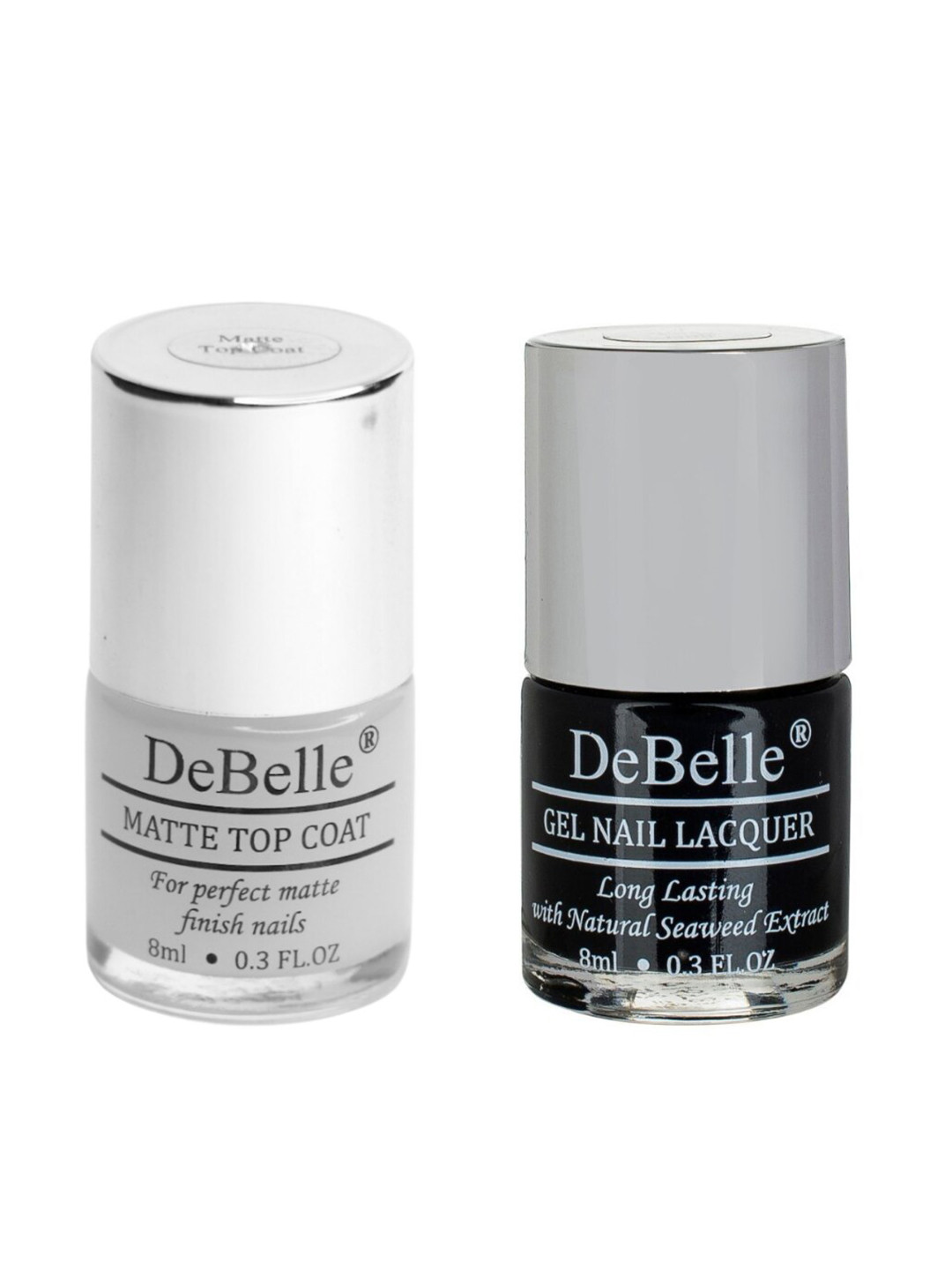 DeBelle Set of 2 Gel Nail Polish - Luxe Noir & Matte Top Coat - 8ml Each