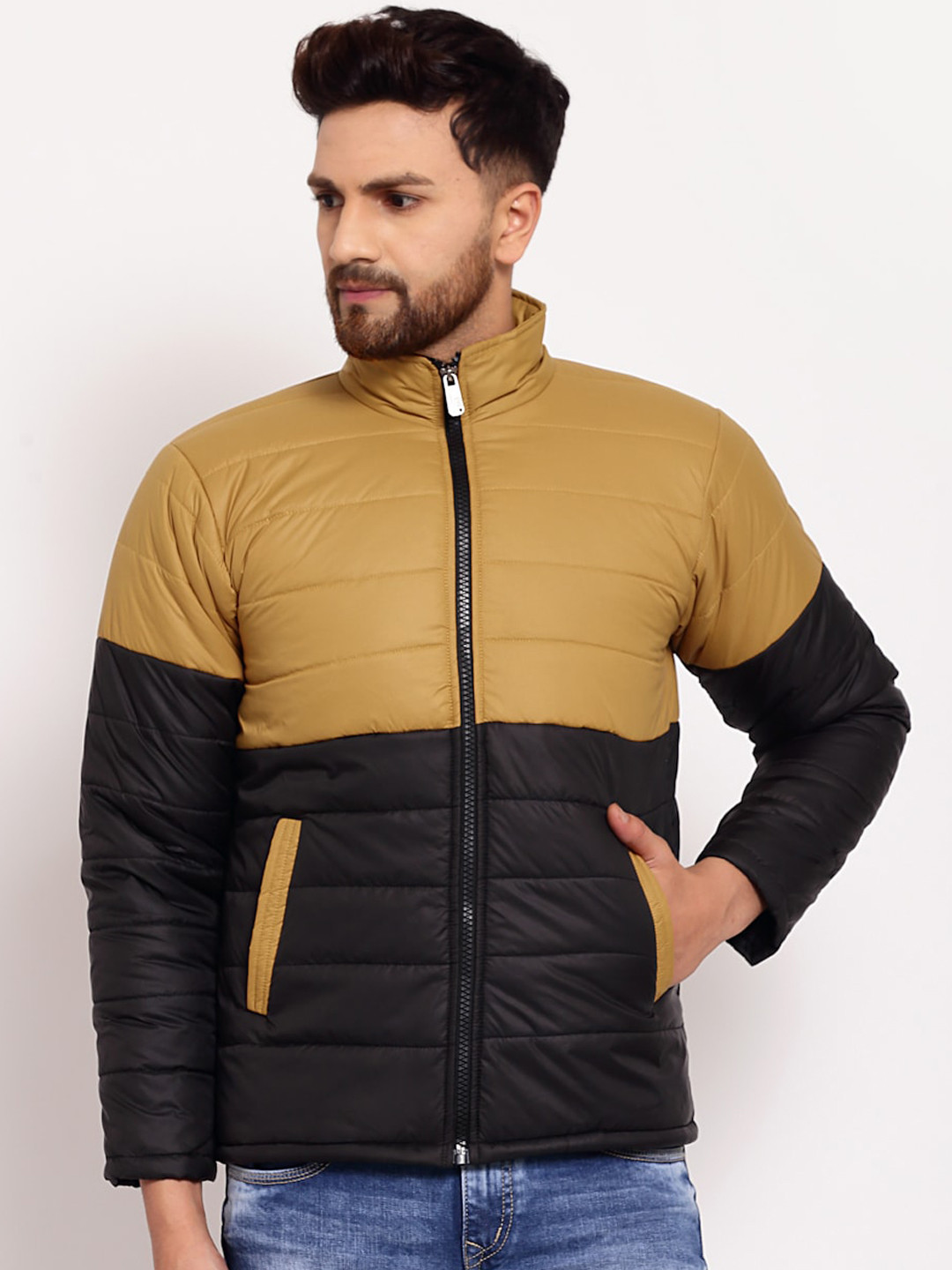 KLOTTHE Men Black Colourblocked Water Resistant Outdoor Padded Jacket