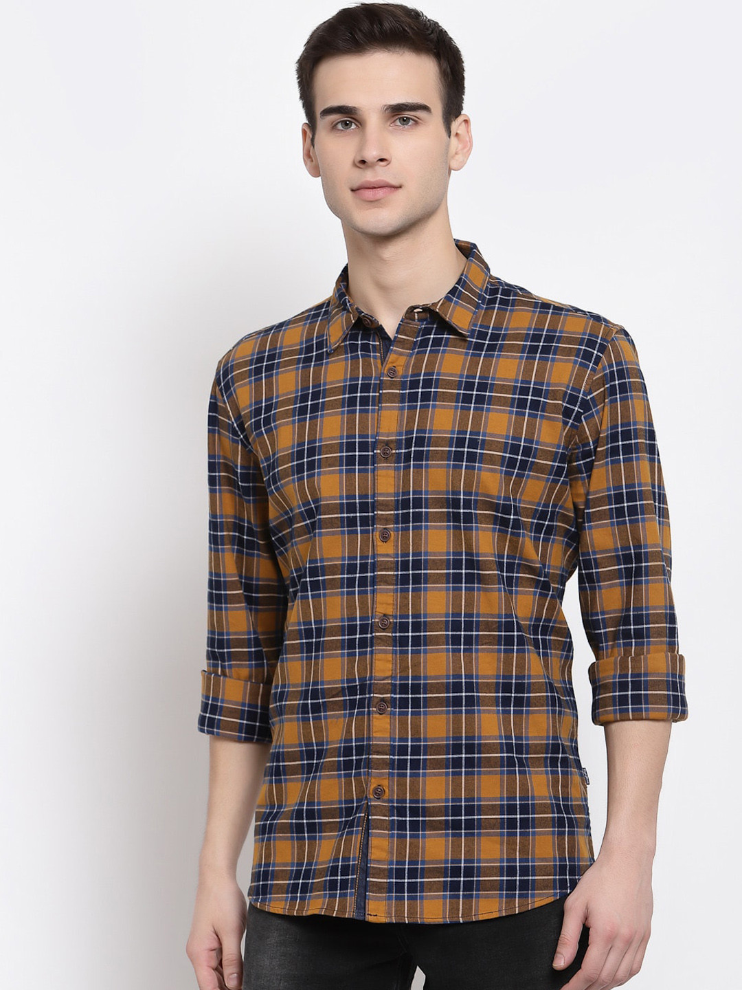 Pepe Jeans Men Yellow Tartan Checks Opaque Checked Casual Shirt