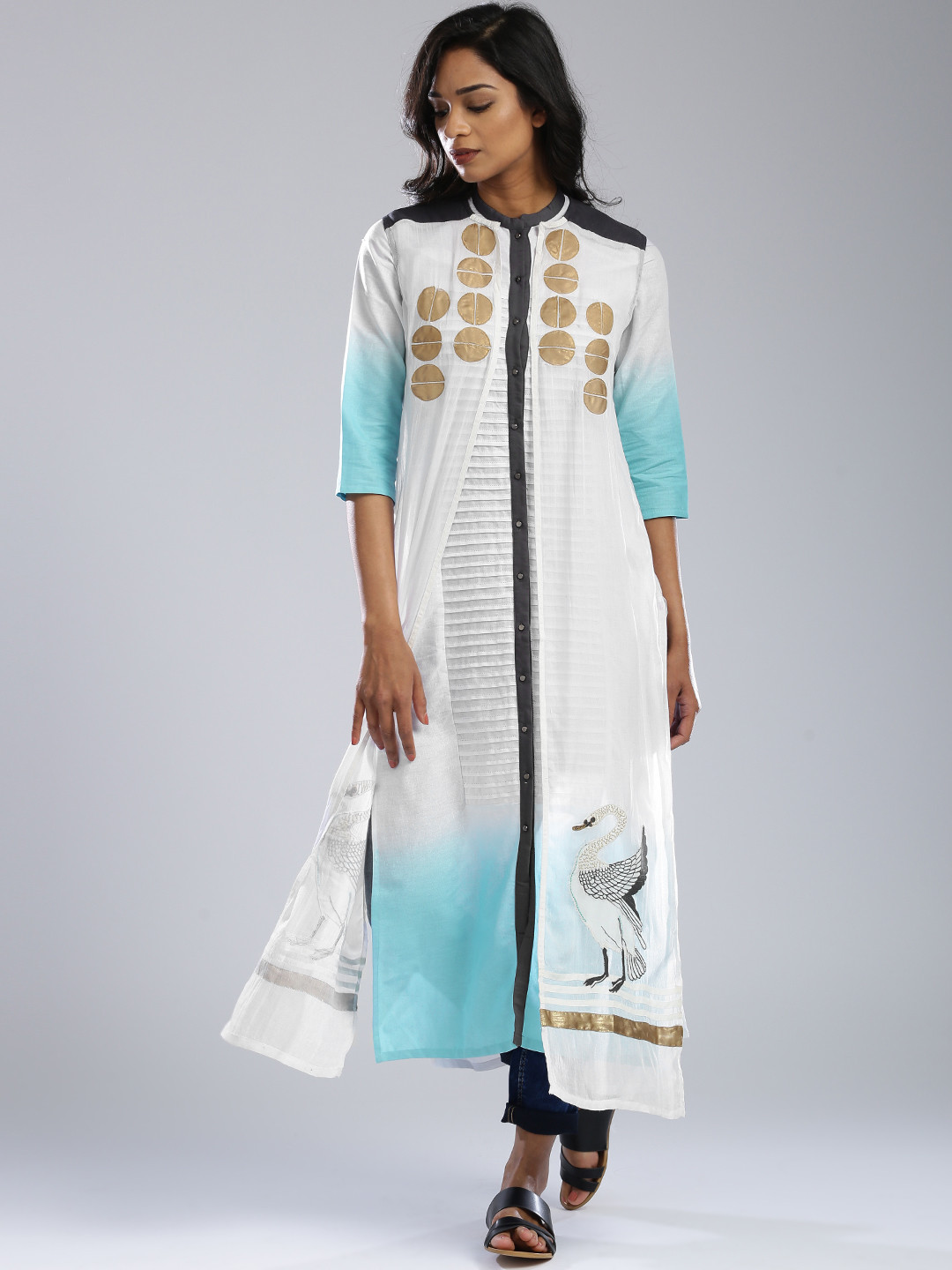W Women White Ombre-Dyed Straight Kurta