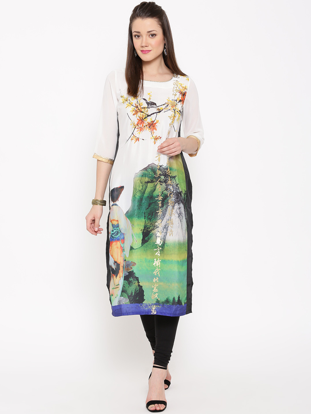 WISHFUL by W Women Off-White Printed Straight Kurta