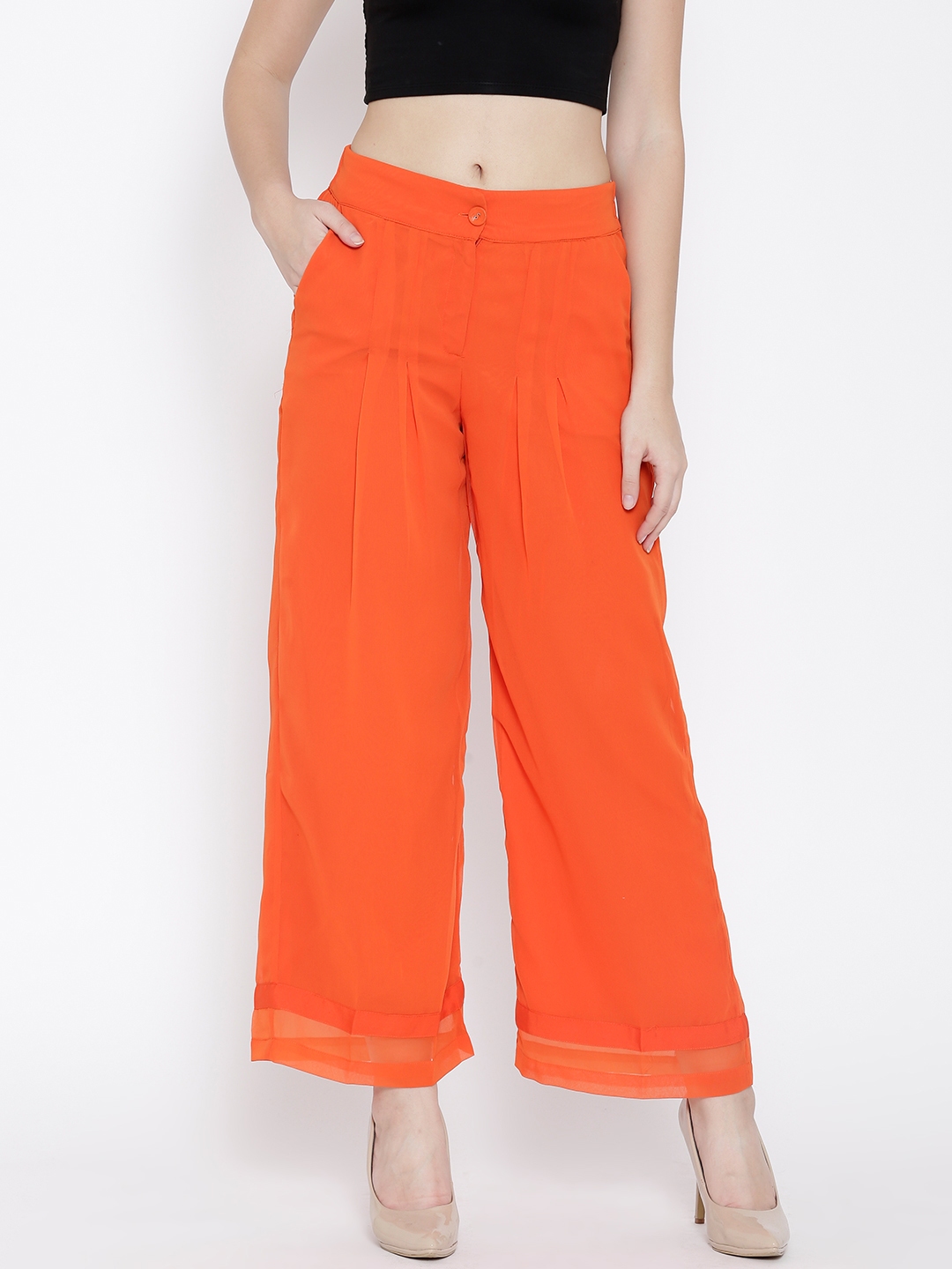 Buy W Women Orange Solid Palazzo Trousers  Palazzos for Women 1582974   Myntra