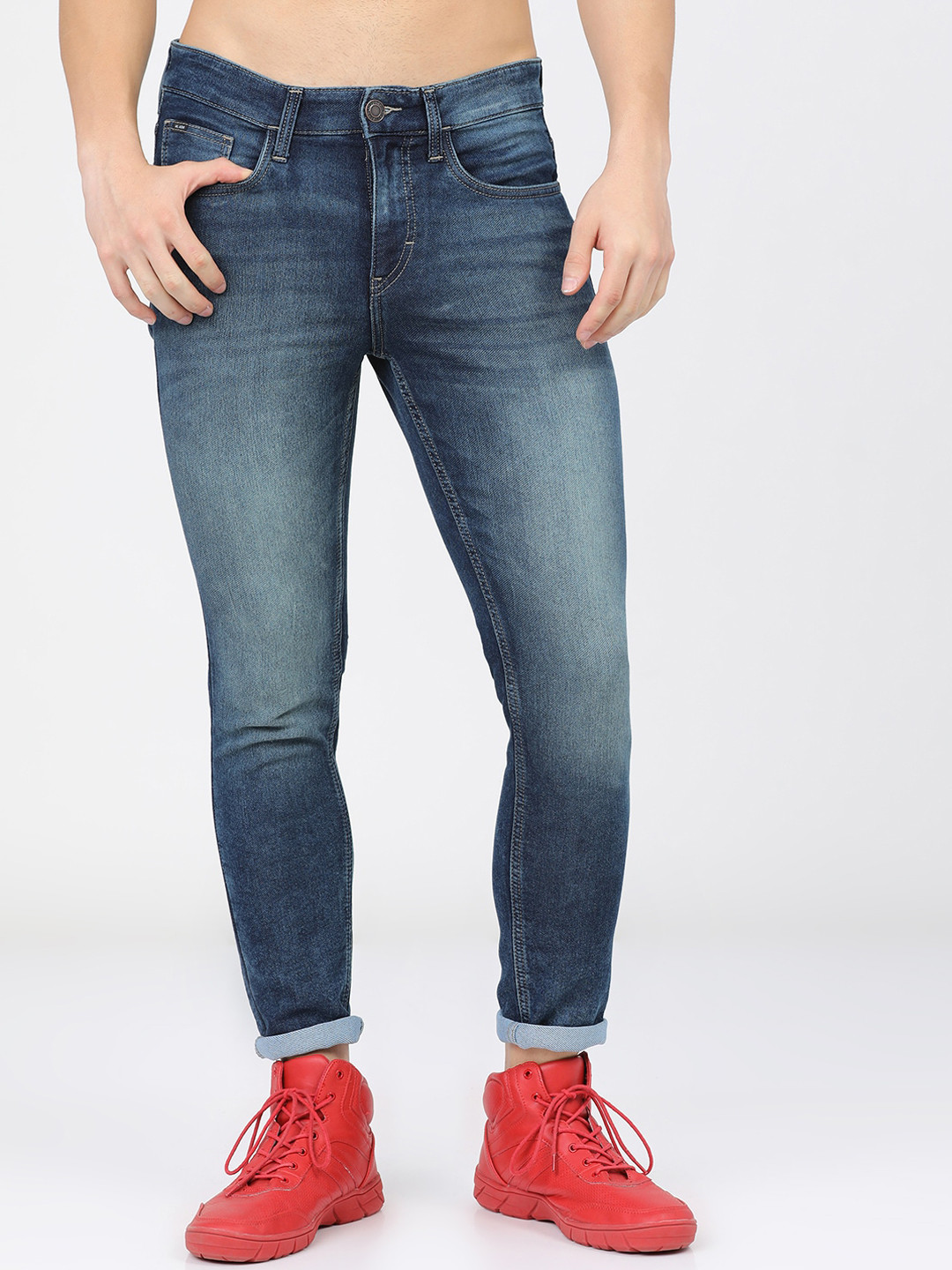 HIGHLANDER Men Blue Tapered Fit Heavy Fade Stretchable Jeans