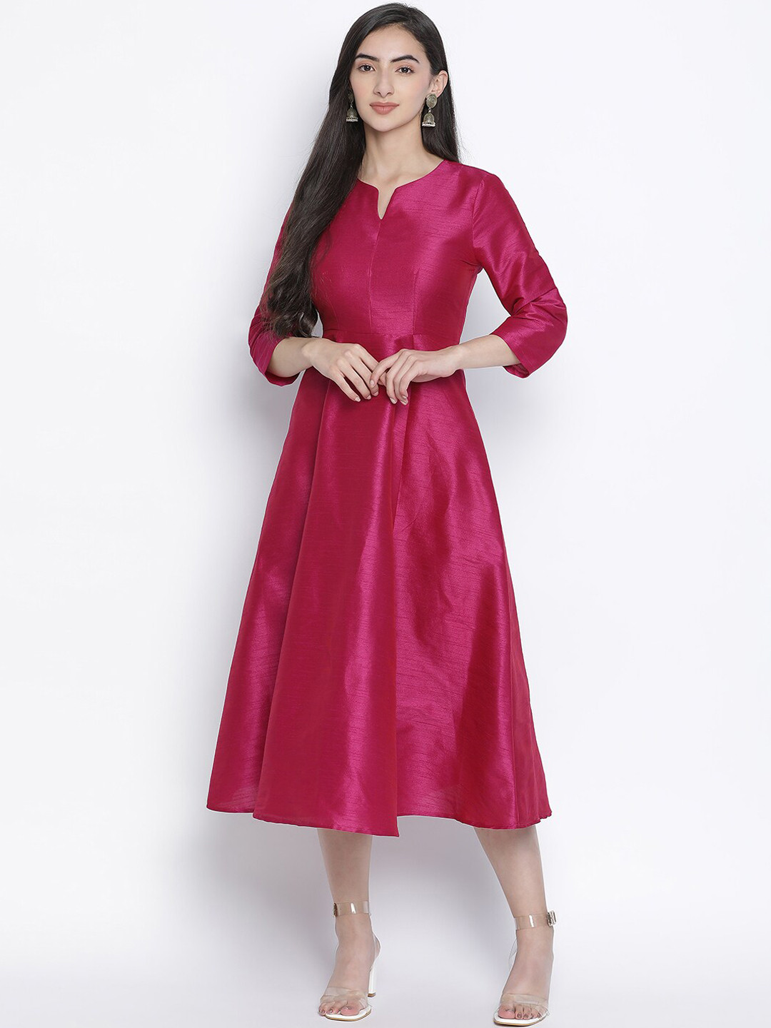 Oxolloxo Pink Satin A-Line Midi Dress