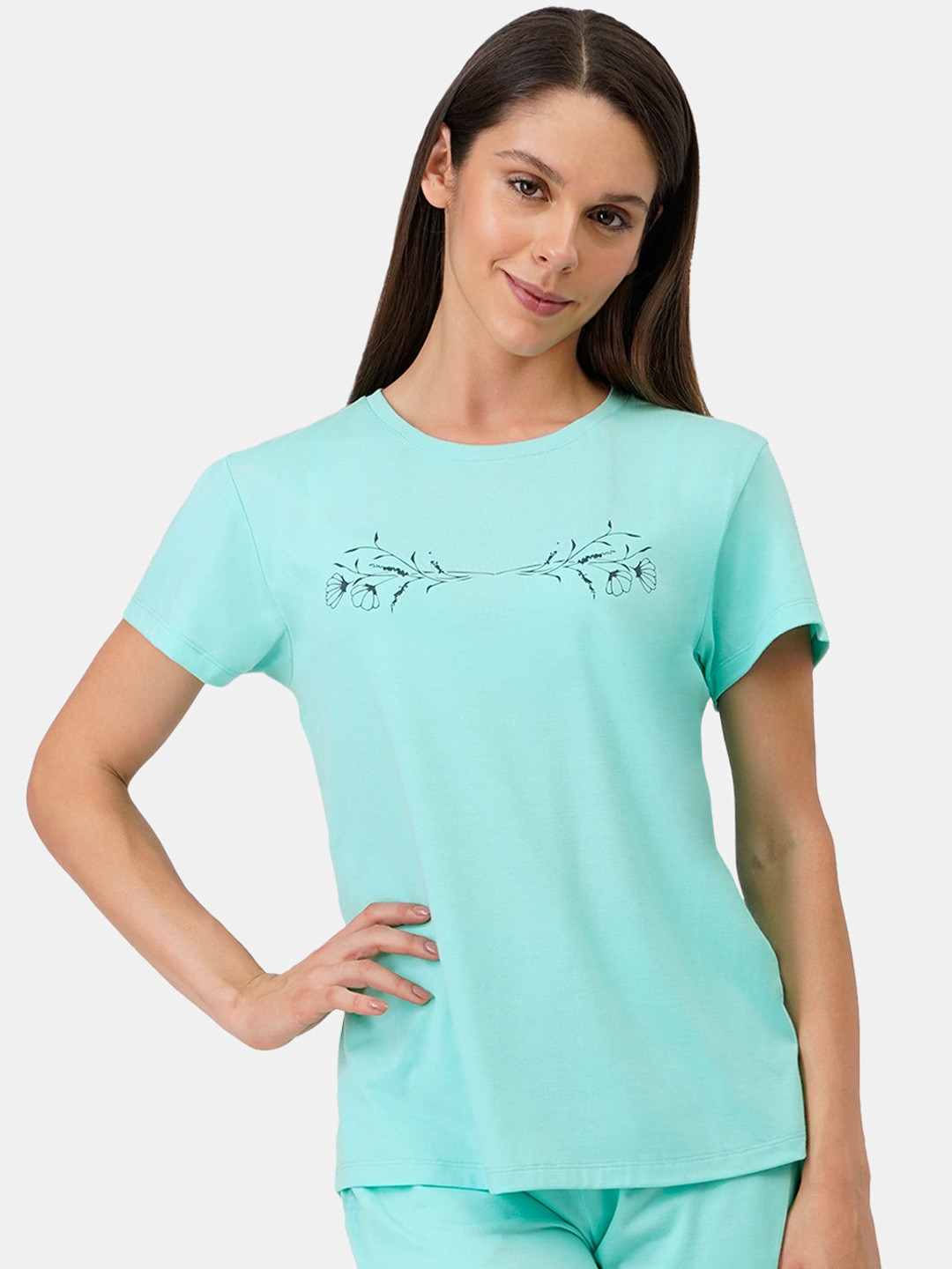 Amante Women Blue Printed Lounge T-shirt