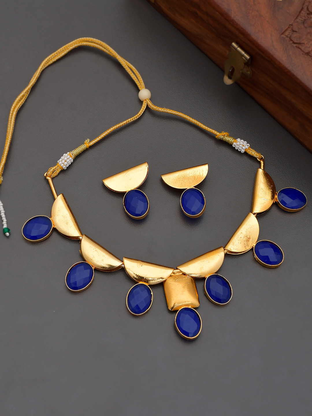 Silvermerc Designs Gold-Plated Blue Onyx-Studded Jewellery Set