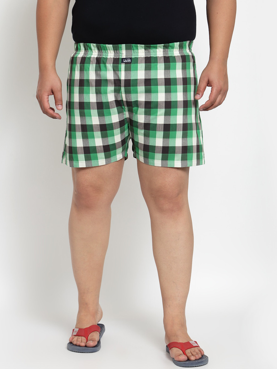 plusS Men White & Green Checked Cotton Boxers MBX208E