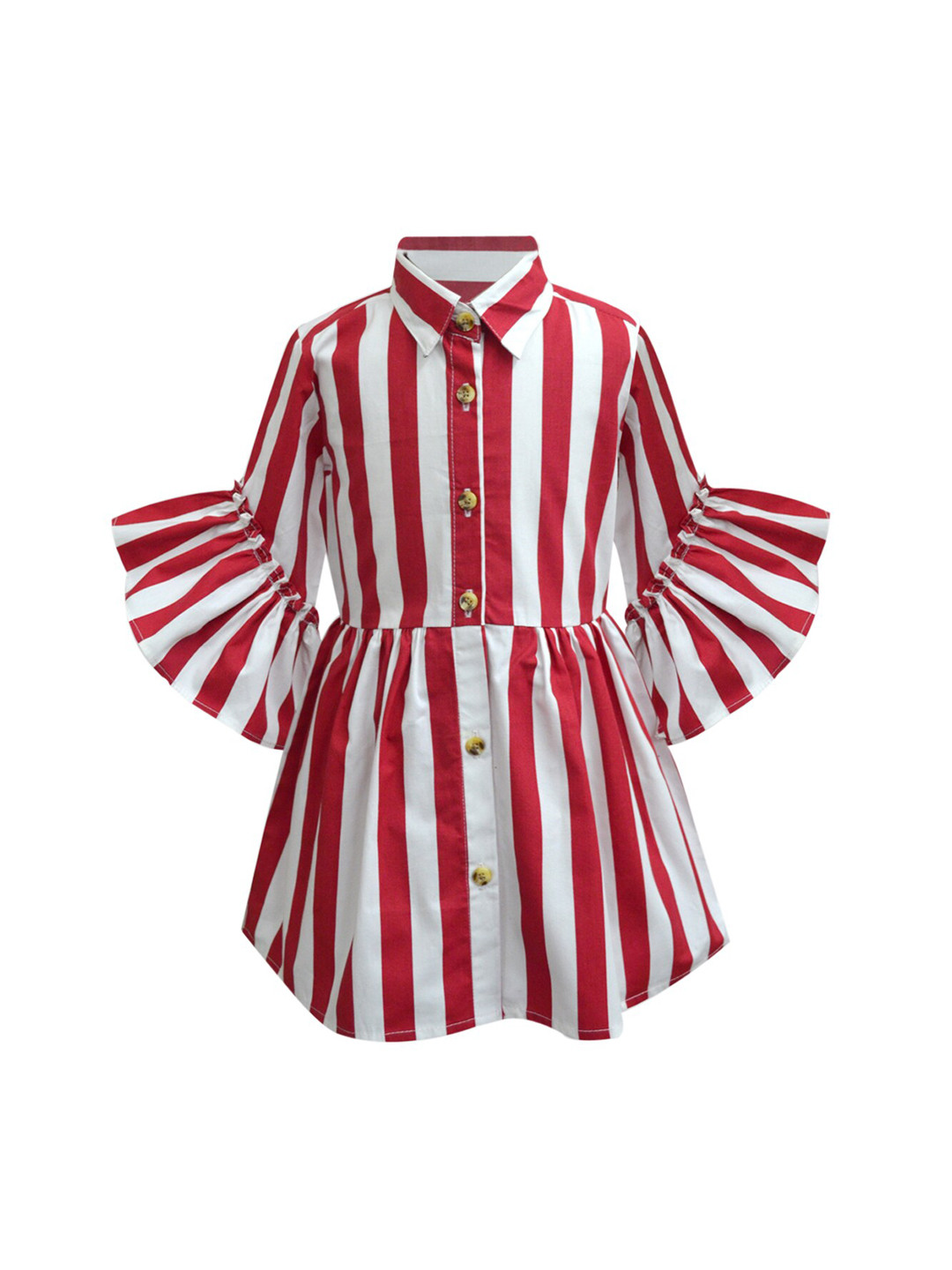 A T U N Red & White Striped Pure Cotton Shirt Dress