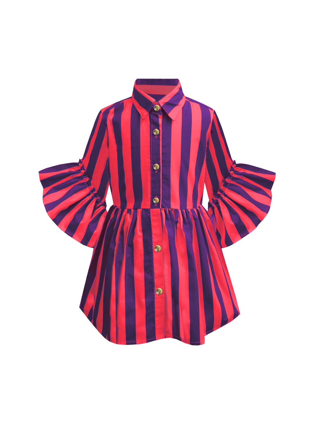 A T U N Red Striped Shirt Dress