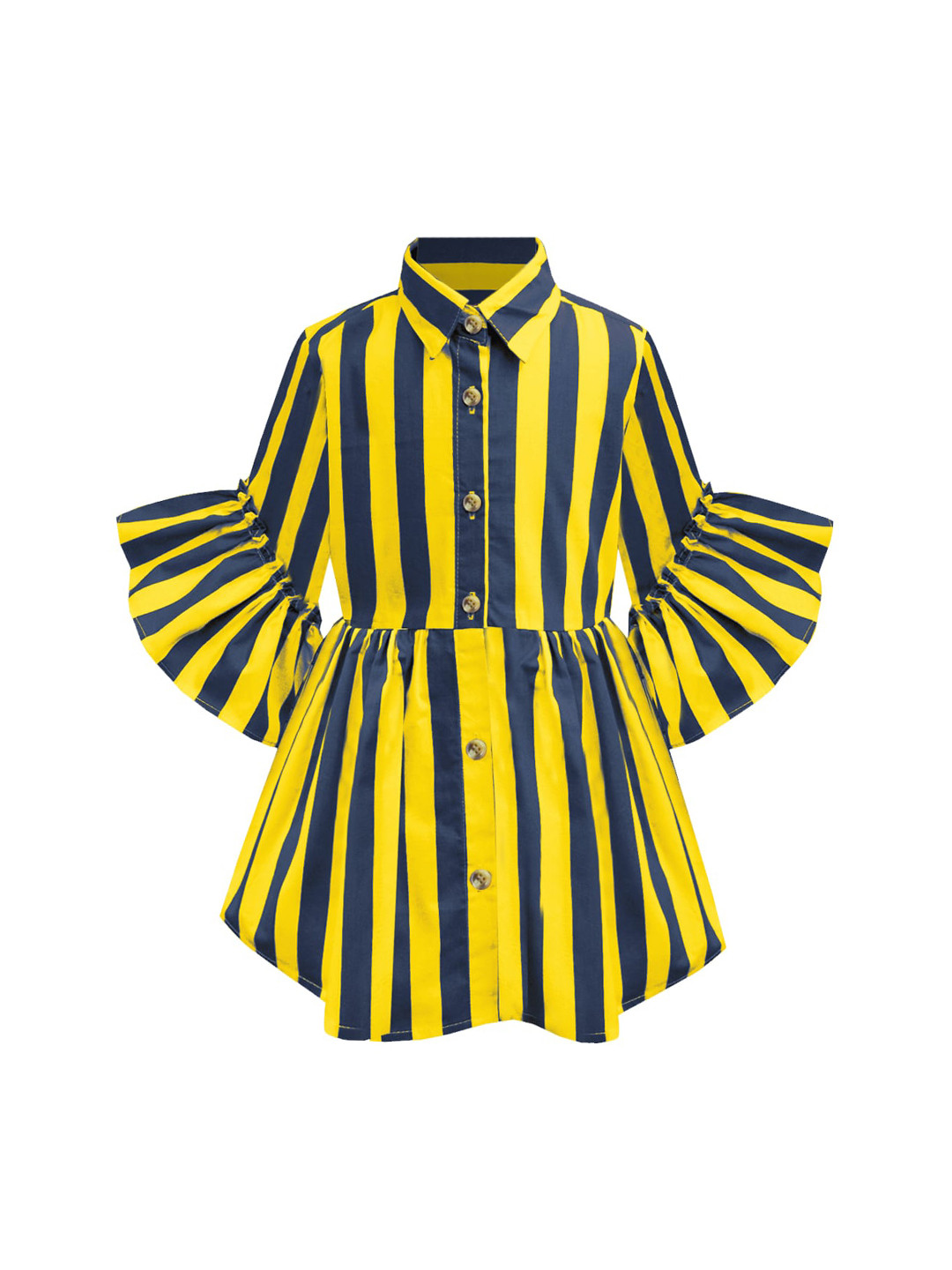 A T U N Girls Mustard Yellow Striped Shirt Midi Dress