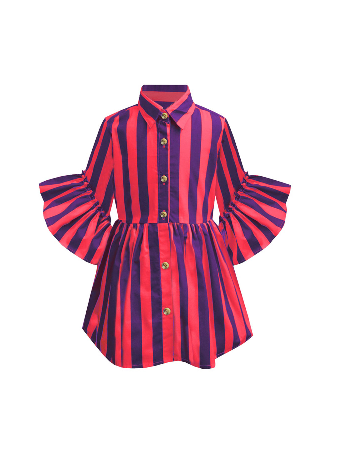 A T U N Pink & Navy Blue Striped Shirt Dress