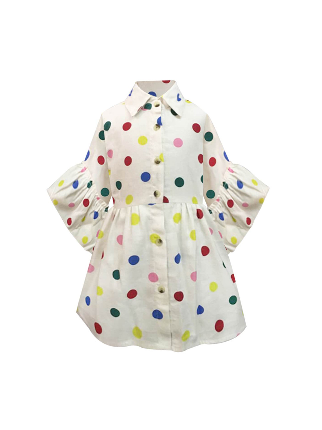 A.T.U.N. Girls Off White & Blue Printed Shirt Dress