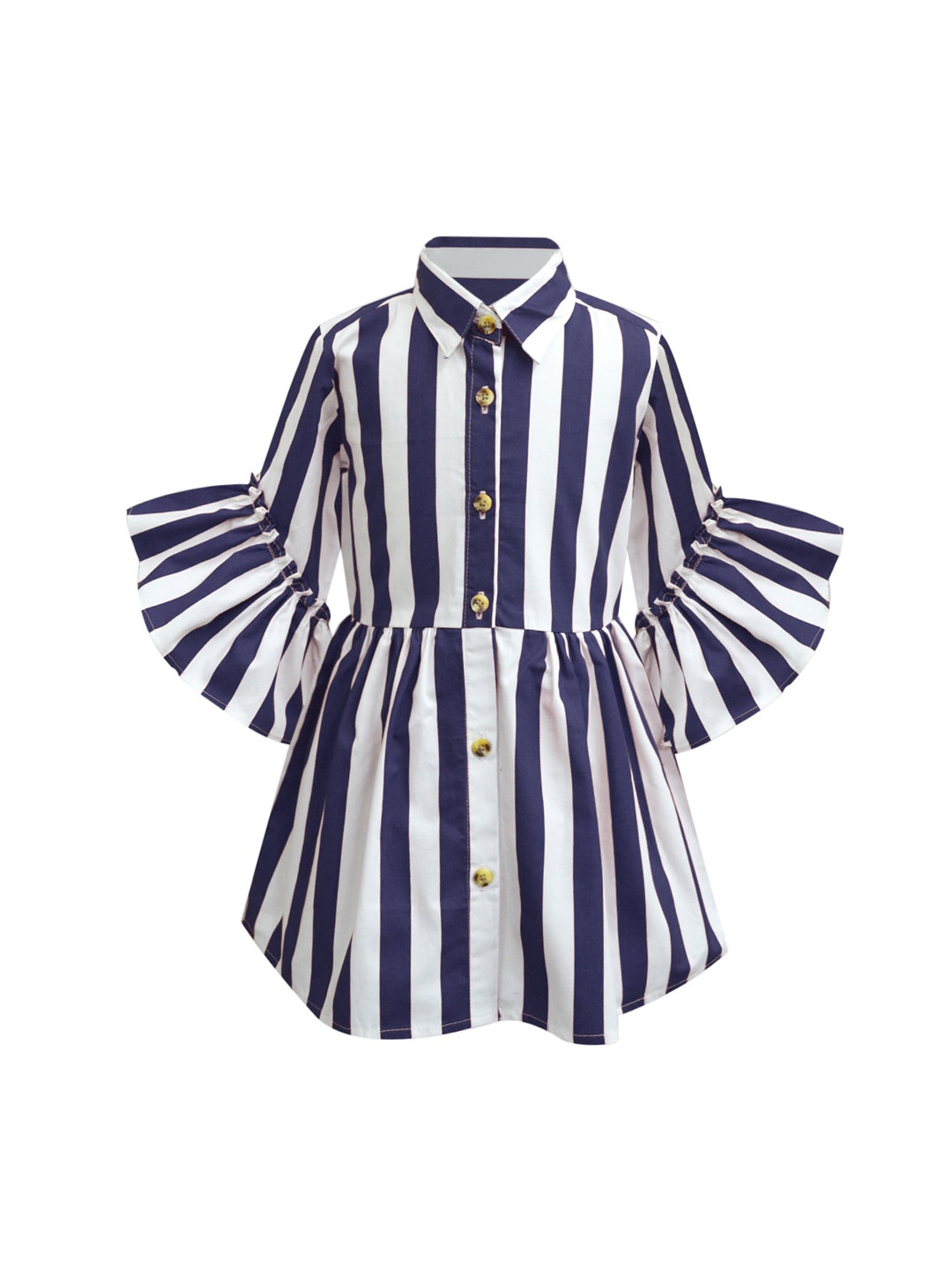 A T U N Kids Girls Navy Blue & White Striped Shirt Dress
