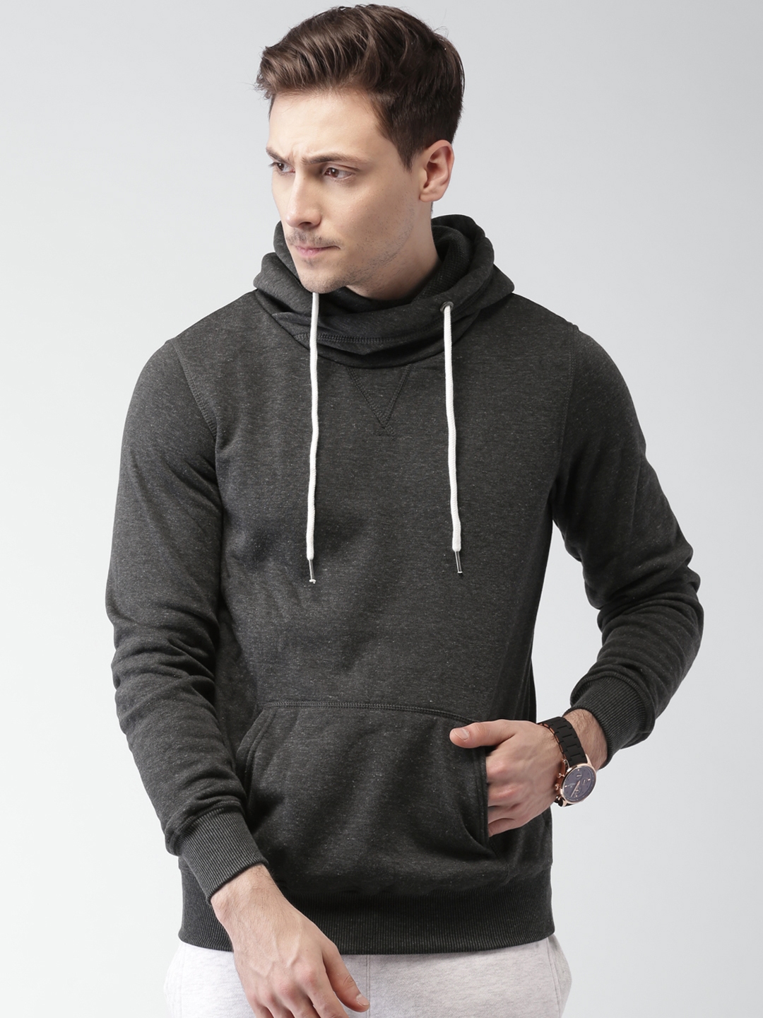 Buy ALCOTT Charcoal Grey Hooded Sweatshirt Sweatshirts for Men