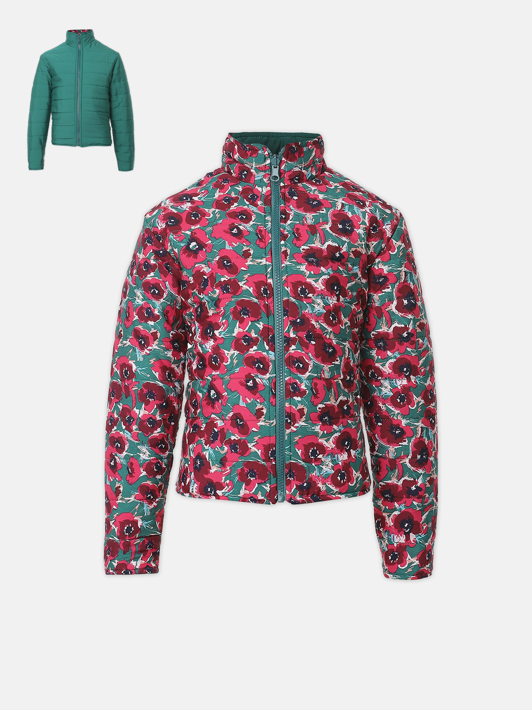 Oxolloxo Girls Pink Floral Longline Quilted Jacket