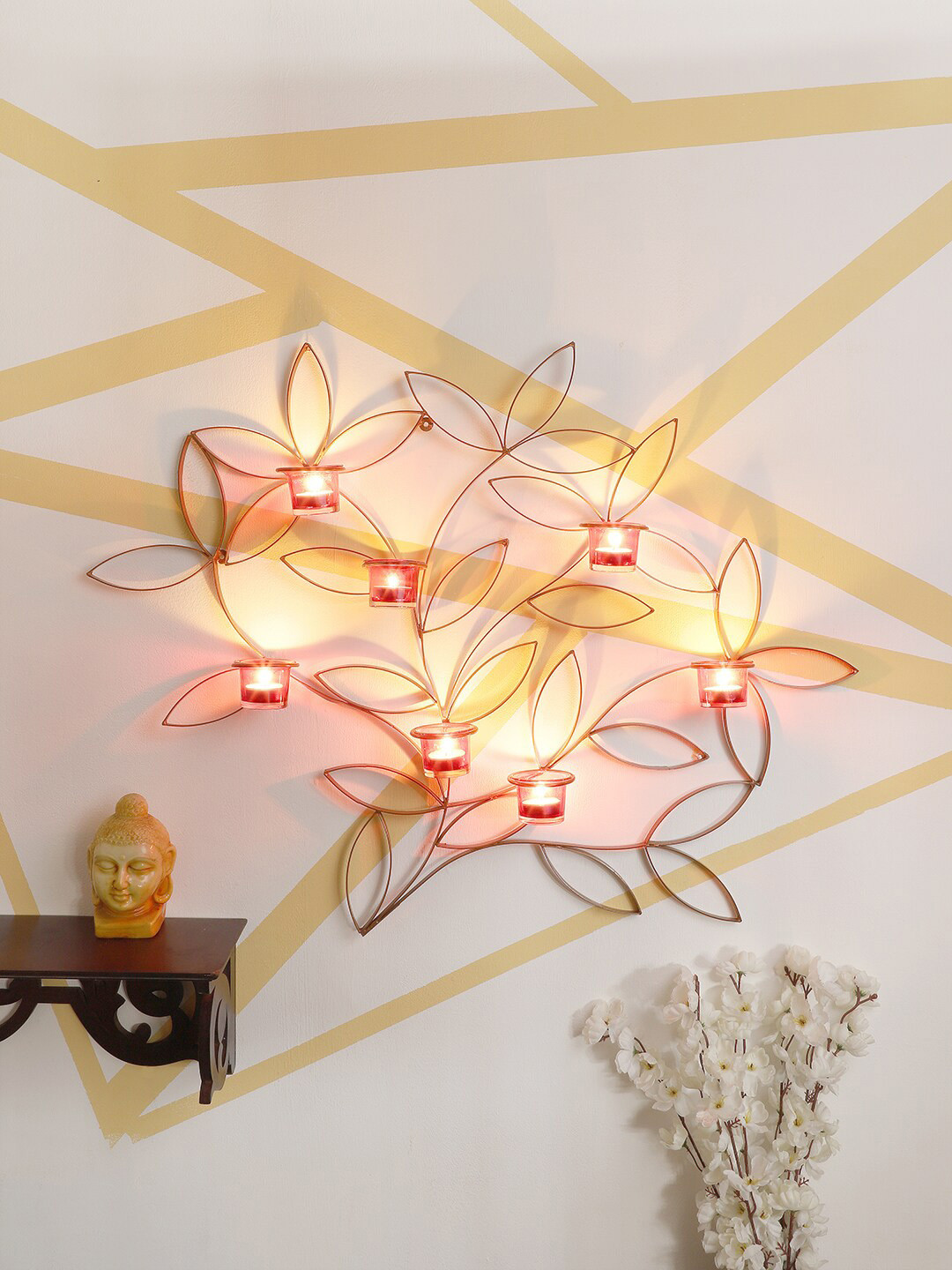 Home Sparkle Copper Wall Hanging Leaf Candle Holder