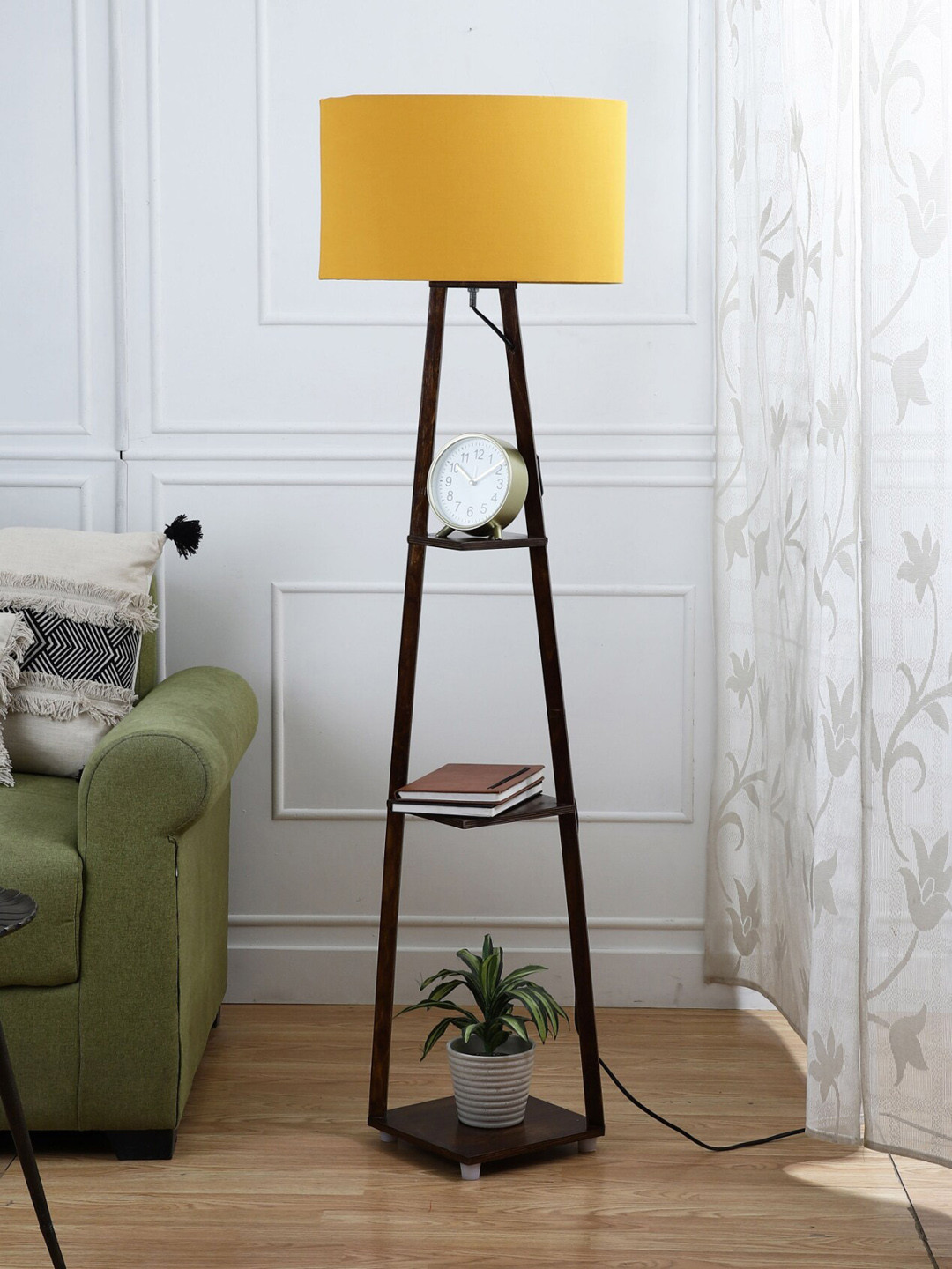 SANDED EDGE Brown & Yellow Contemporary Floor Lamp with Shade