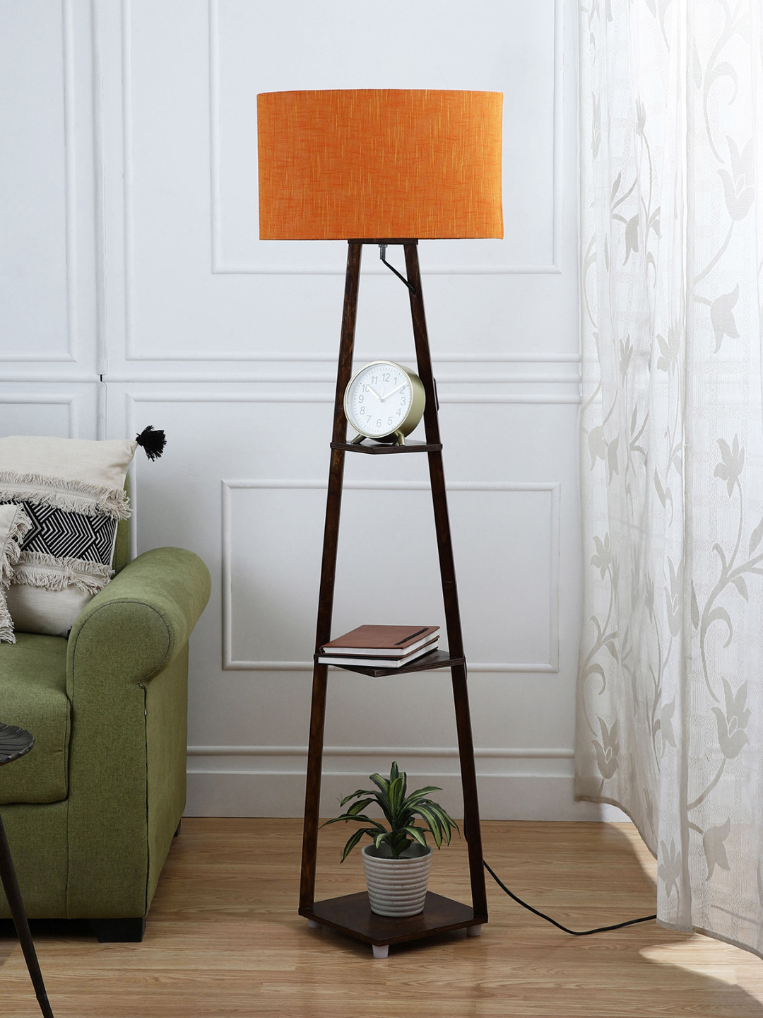 SANDED EDGE Orange & Brown Contemporary Floor Lamp with Shade