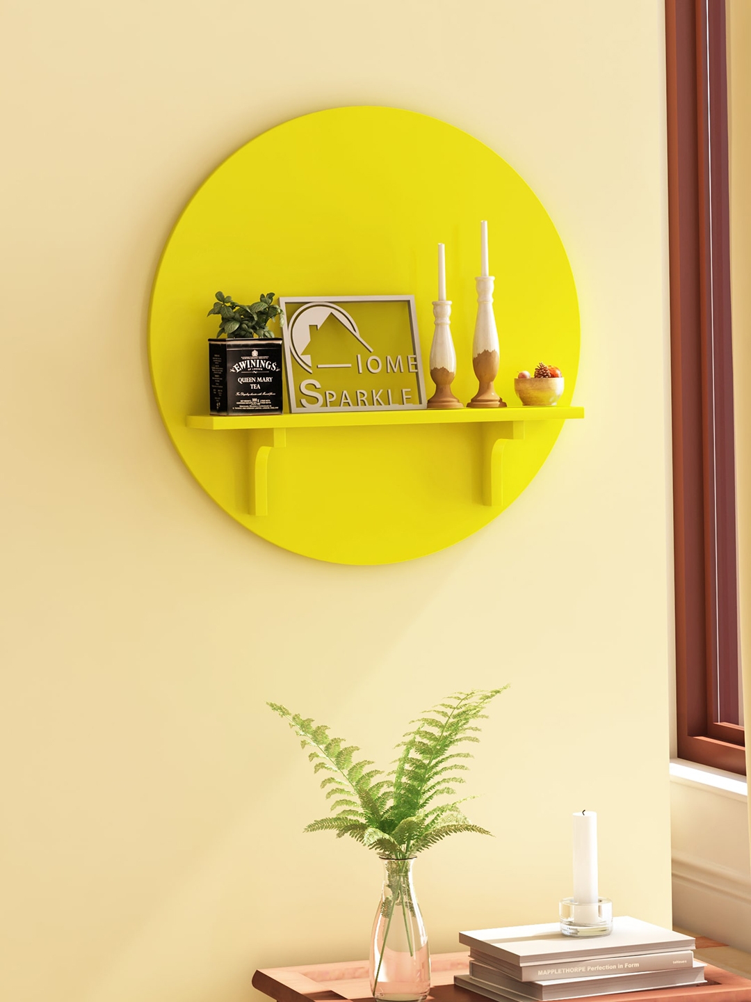 Home Sparkle Yellow MDF Basic Wall Shelf