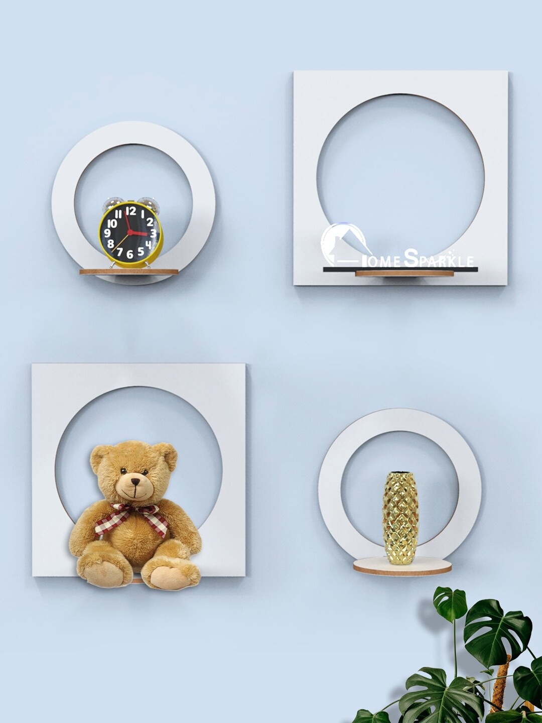 Home Sparkle White & Camel Brown MDF Basic Wall Shelf