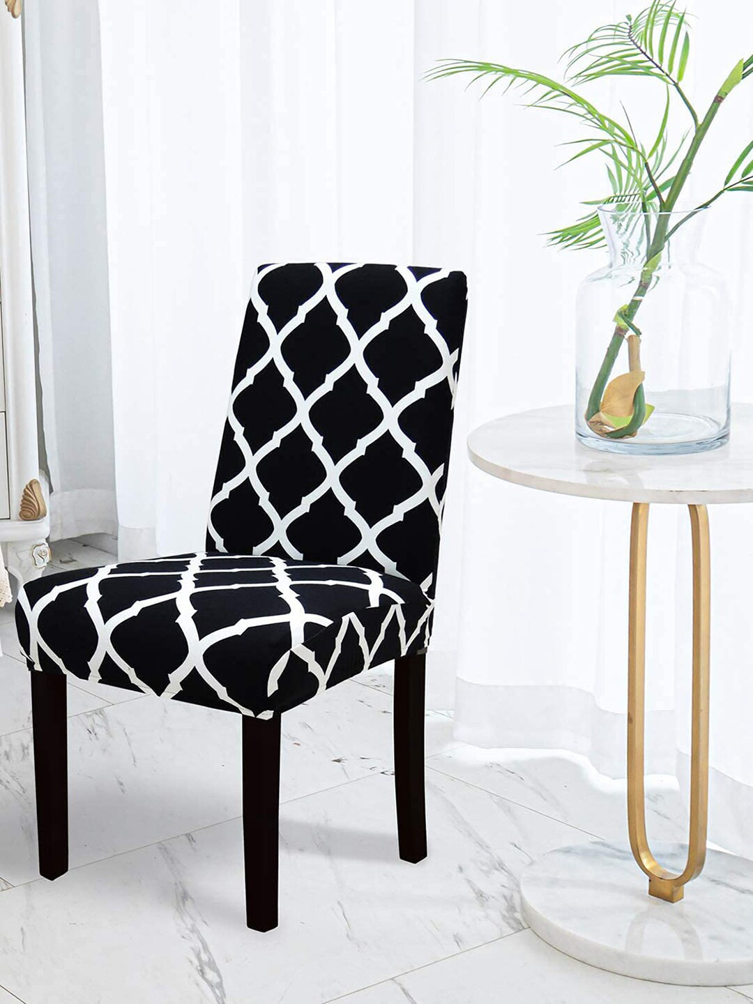 HOUSE OF QUIRK Black & White Printed Chair Cover