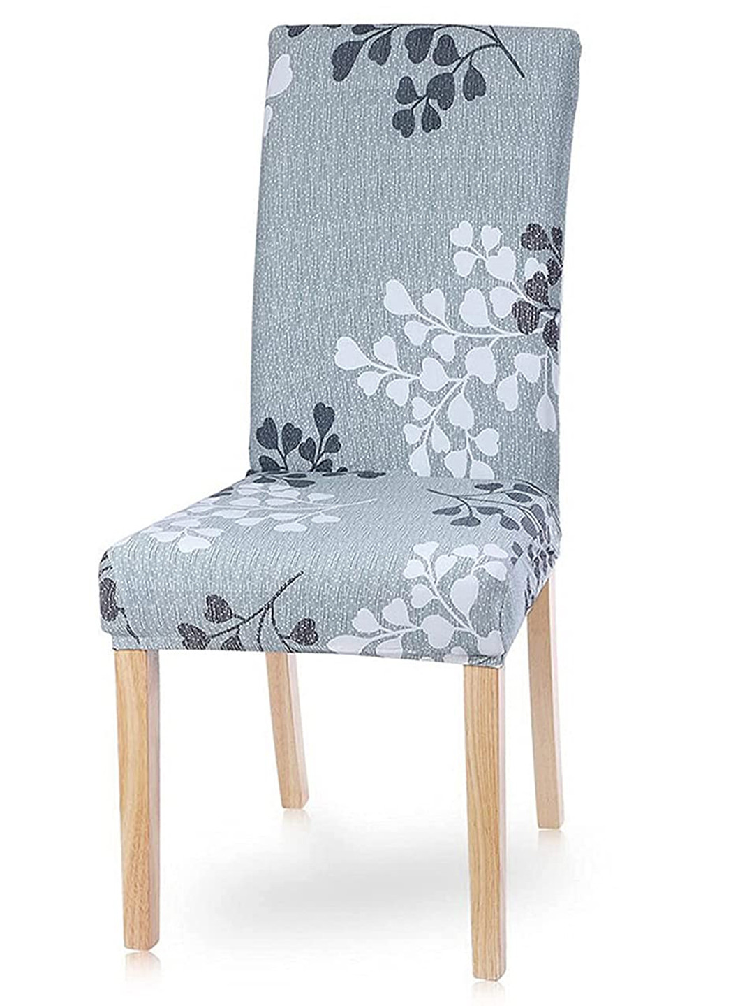 HOUSE OF QUIRK Grey & White Petal Printed Chair Cover