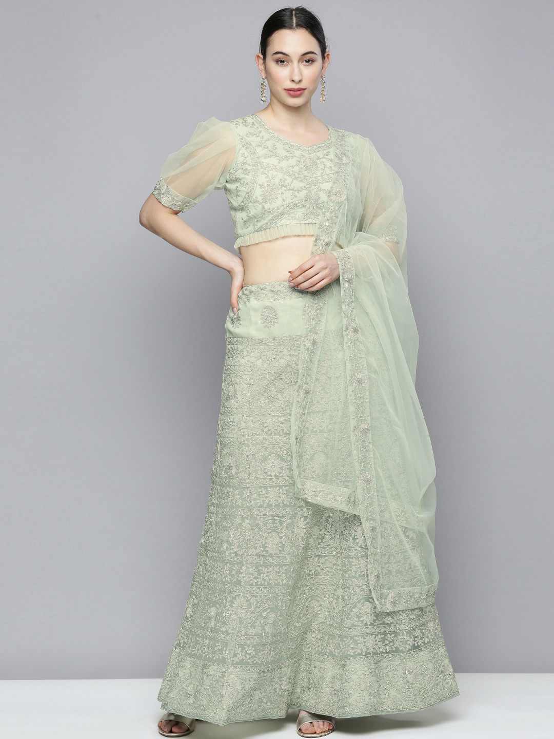 Kvsfab Green Embroidered Sequinned Semi-Stitched Lehenga & Unstitched Blouse With Dupatta