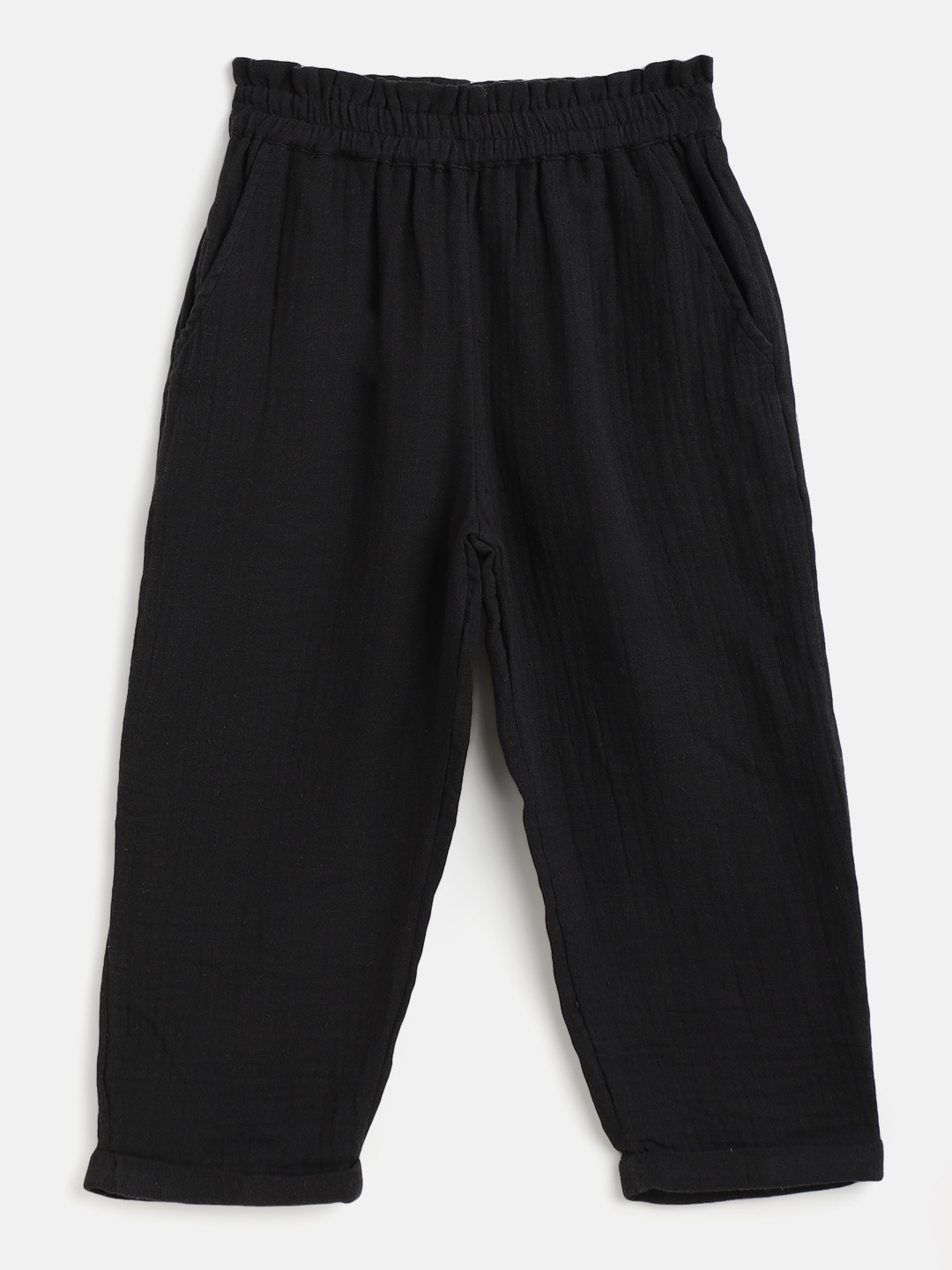 SCOUP Girls Black Cotton Loose Fit Trousers