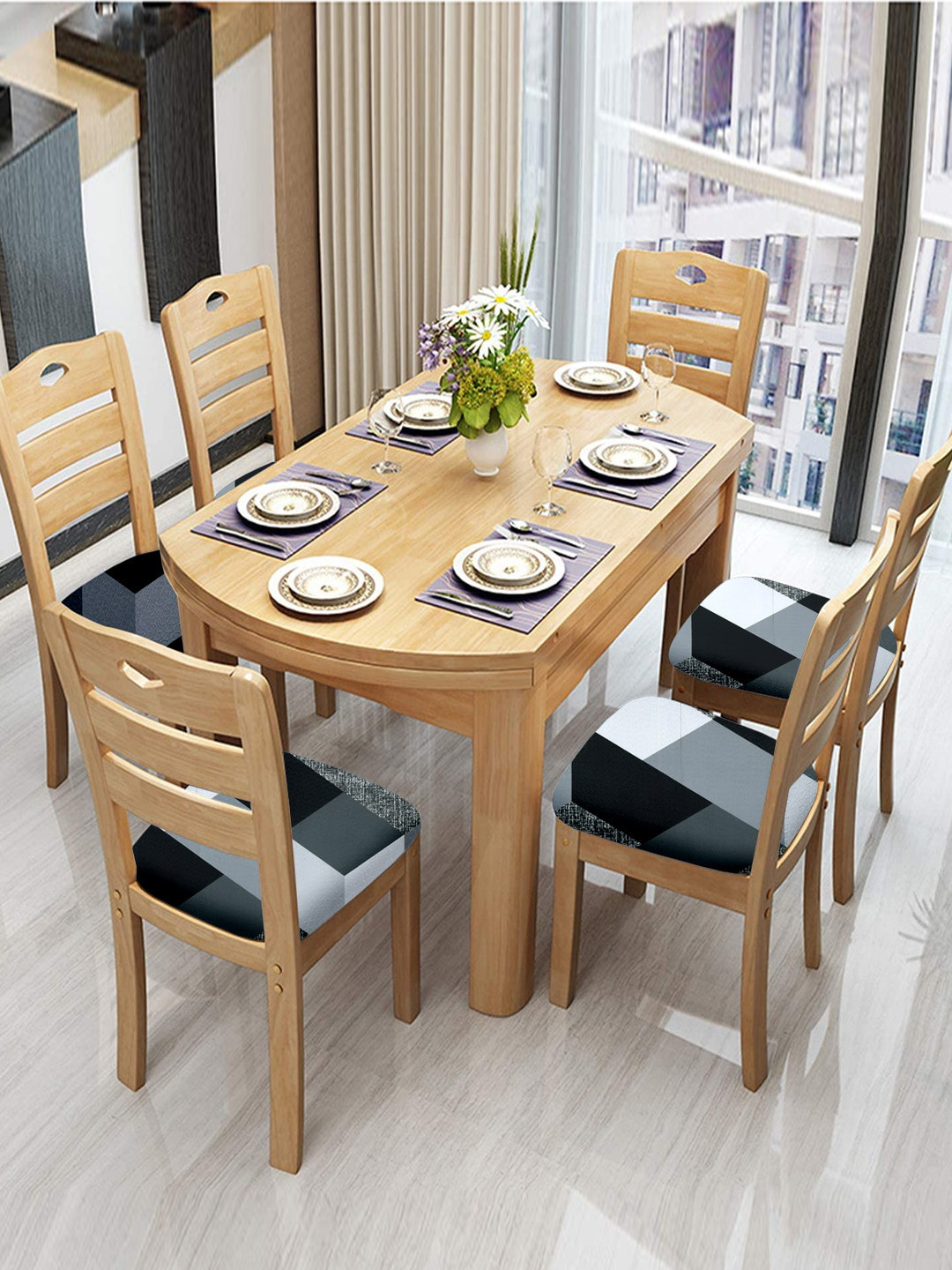 Cortina 6pcs Grey & White Geometric Printed Chair Pad