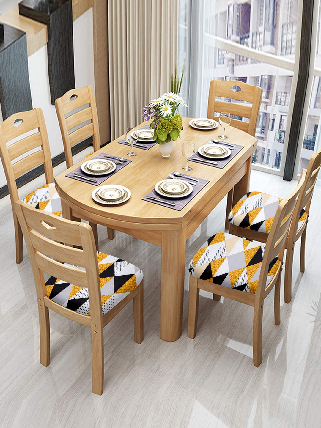 Cortina Unisex Yellow & Black Printed Chair Pads