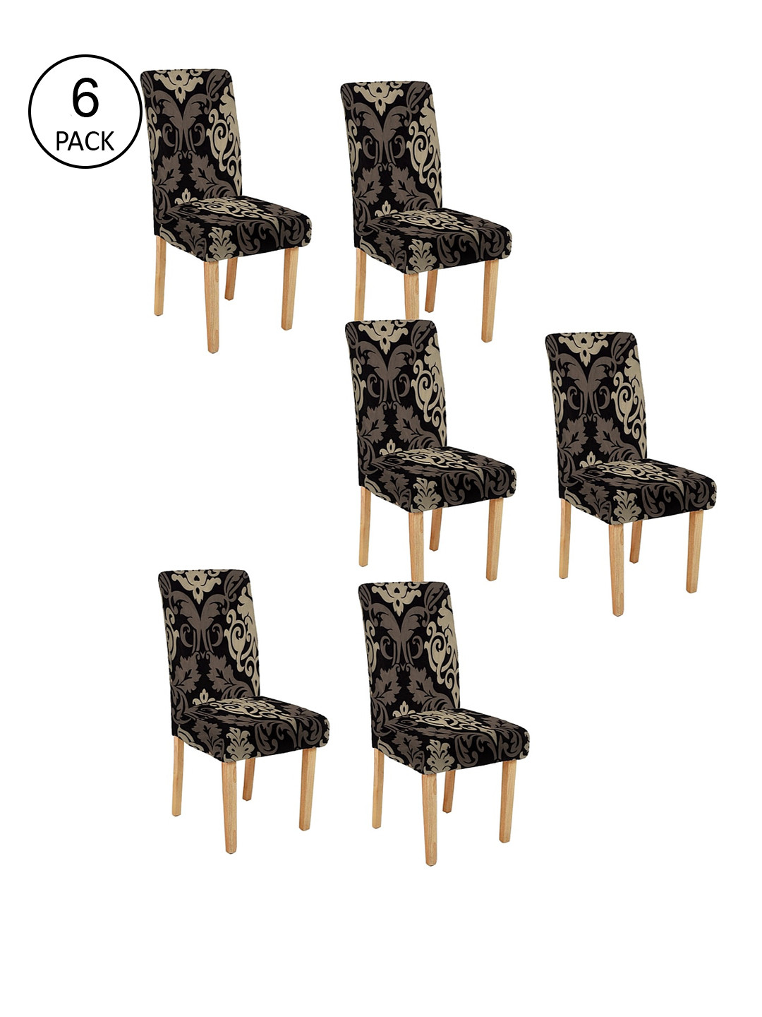 Cortina Set of 6 Black & Beige Ethnic Motif Printed Chair Covers