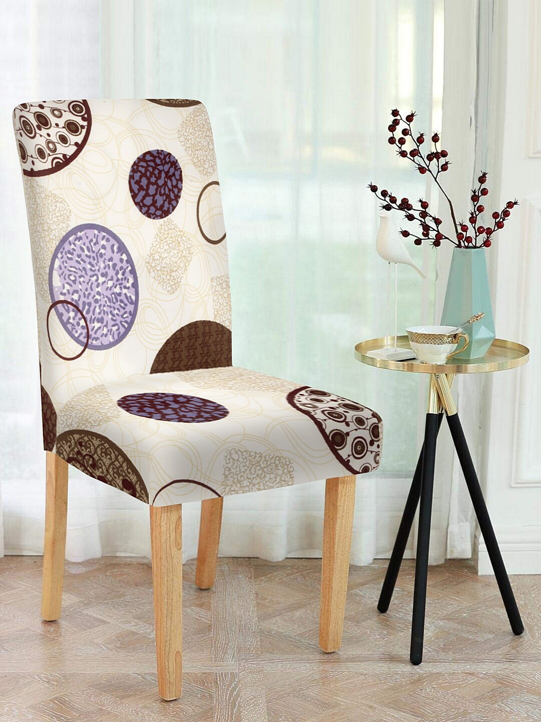 Cortina Beige & Purple Printed Chair Covers
