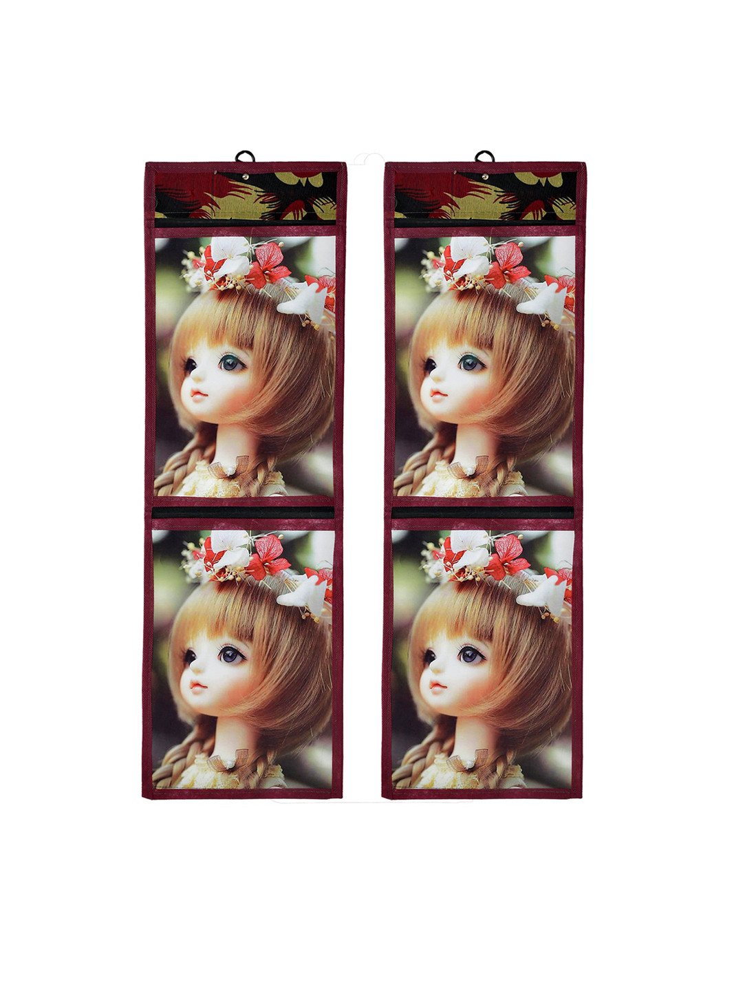 Kuber Industries Maroon & White 2 Pieces 3D Printed Hanging Magazine Holders